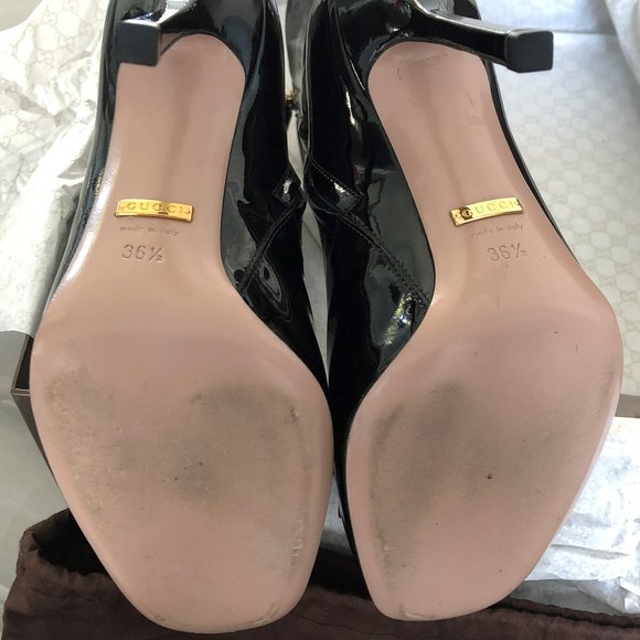 GUCCI Black Patent Vernice Crystal Buckle Bootie - Picture 5 of 9